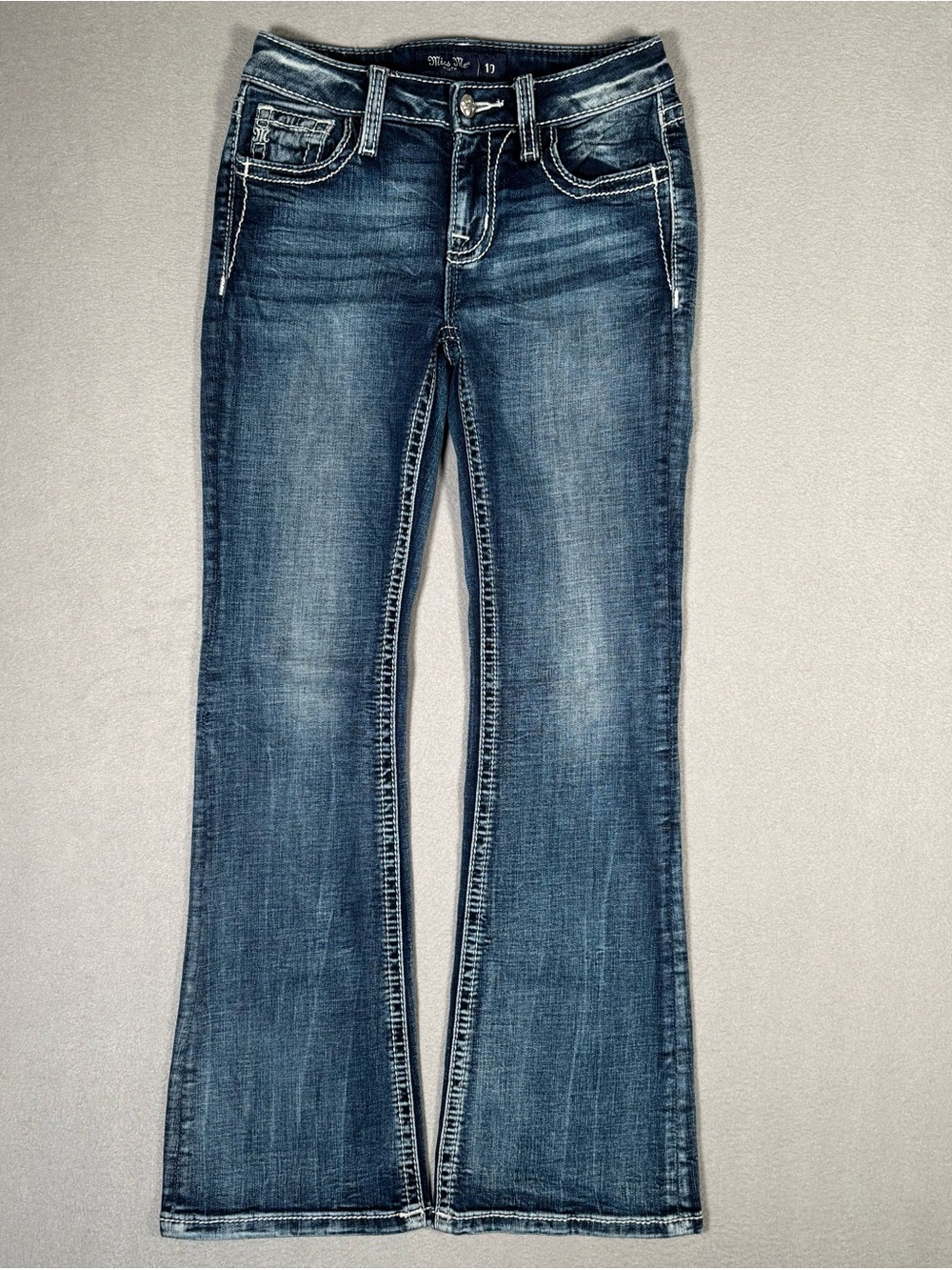 Miss Me Mid-Rise Boot Stretch Jeans Youth Size 10 Blue Embellished Denim